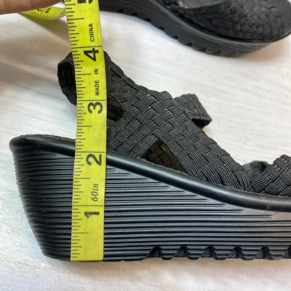 Bernie Mev Womens 37 Wedge Sandals Woven Elastic Platform Black Comfort Walking